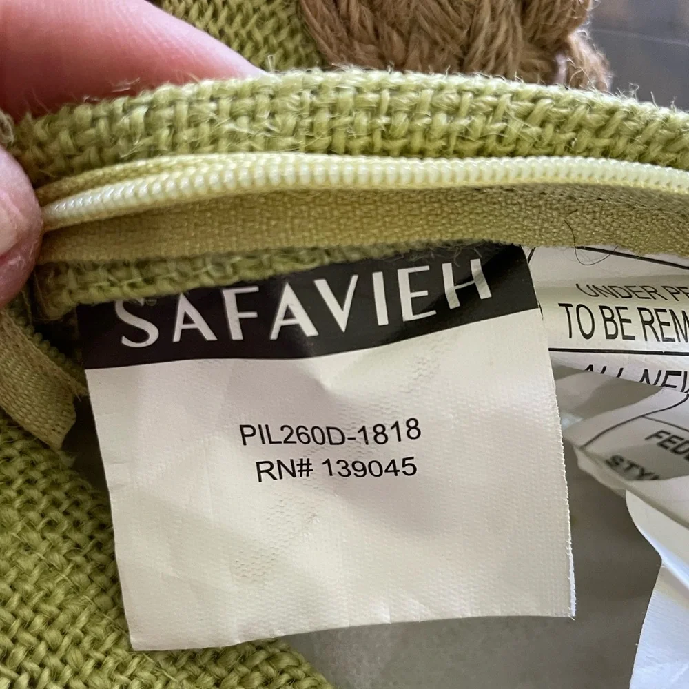 SAFAVIEH GREEN JUTE ACCENT PILLOW 18x18